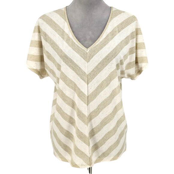 Chicos Top 1 Womens Medium Beige Gold Metallic Chevron Blouse Pullover Neutral - Picture 1 of 14